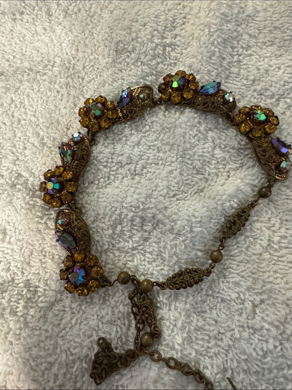 Gold-Tone Amber Crystal Floral Link Bracelet